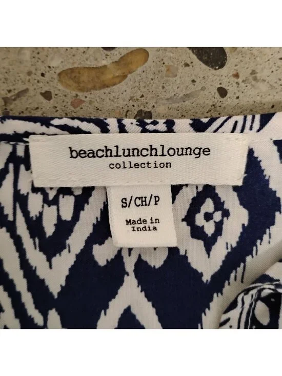 Beachlunchlounge S Dress Blue & White 3/4 Sleeve High Low Above the Knee Viscose - Picture 3 of 9